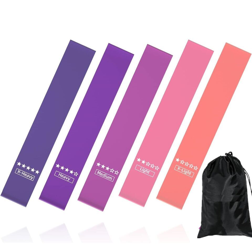 5-Pack Resistance Loop Exercise Bands – Full Body Workout & Therapy Bands for Home Fitness