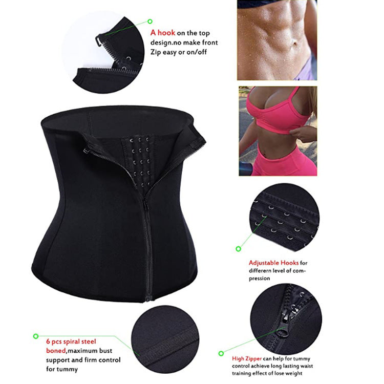 Amazon hot-selling zipper three-breasted belt neoprene corset body burst SWEAT fitness postpartum body girdle - Pure Forms